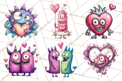 Cute Valentine Monster Doodle Clipart Adorable Love PNG Product Image 9