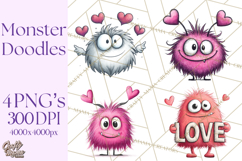 Cute Valentine Monster Doodle Clipart Adorable Love PNG Product Image 1