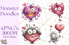 Cute Valentine Monster Doodle Clipart Adorable Love PNG Product Image 1