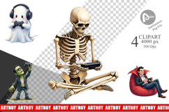 Clipart Watercolor Monster Gaming Night Product Image 1