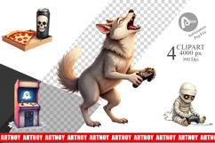 Clipart Watercolor Monster Gaming Night Product Image 1