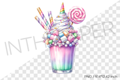 Unicorn monster milkshake PNG dessert drink watercolor illus Product Image 1