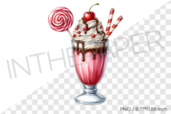 Cherry monster milkshake PNG dessert drink watercolor illust Product Image 1