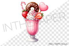 Donut heart candy topped strawberry monster milkshak PNG Product Image 1