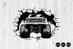 Monster Truck Breaking Wall SVG, Big Truck Vehicle SVG Product Image 1