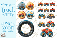 Monster Truck Birthday Party Clipart, Racing Celebration Png Product Image 1