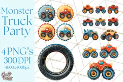Monster Truck Birthday Party Clipart, Racing Celebration Png Product Image 1