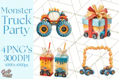 Monster Truck Birthday Party Clipart, Racing Celebration Png Product Image 1
