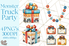 Monster Truck Birthday Party Clipart, Racing Celebration Png Product Image 1