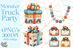 Monster Truck Birthday Party Clipart, Racing Celebration Png Product Image 1