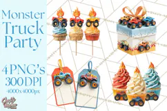 Monster Truck Birthday Party Clipart, Racing Celebration Png Product Image 1