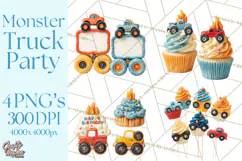 Monster Truck Birthday Party Clipart, Racing Celebration Png Product Image 1