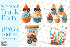 Monster Truck Birthday Party Clipart, Racing Celebration Png Product Image 1