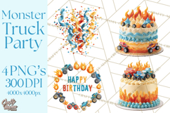 Monster Truck Birthday Party Clipart, Racing Celebration Png Product Image 1