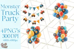 Monster Truck Birthday Party Clipart, Racing Celebration Png Product Image 1