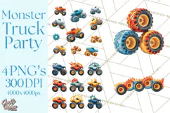 Monster Truck Birthday Party Clipart, Racing Celebration Png Product Image 1