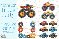 Monster Truck Birthday Party Clipart, Racing Celebration Png Product Image 1