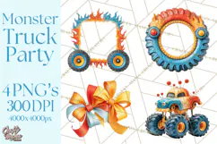 Monster Truck Birthday Party Clipart, Racing Celebration Png Product Image 1