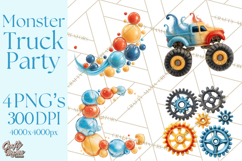 Monster Truck Birthday Party Clipart, Racing Celebration Png Product Image 1