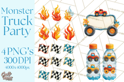 Monster Truck Birthday Party Clipart, Racing Celebration Png Product Image 1