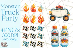 Monster Truck Birthday Party Clipart, Racing Celebration Png Product Image 1