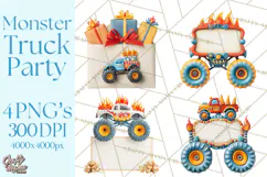Monster Truck Birthday Party Clipart, Racing Celebration Png Product Image 1