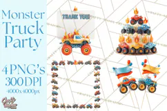 Monster Truck Birthday Party Clipart, Racing Celebration Png Product Image 1
