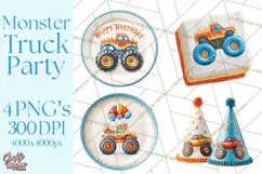 Monster Truck Birthday Party Clipart, Racing Celebration Png Product Image 1