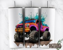 Watercolor Monster Truck Skinny Tumbler Wrap PNG Product Image 4