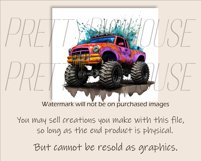 Watercolor Monster Truck Skinny Tumbler Wrap PNG Product Image 3