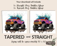 Watercolor Monster Truck Skinny Tumbler Wrap PNG Product Image 2