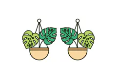 Monstera Plant Hanging Pot Earrings Laser Cut SVG Design Product Image 2