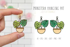 Monstera Plant Hanging Pot Earrings Laser Cut SVG Design Product Image 1