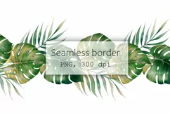 Monstera leaves clipart | Tropical seamless border PNG Product Image 1