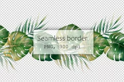 Monstera leaves clipart | Tropical seamless border PNG Product Image 2