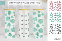 monstera water tracker 25 oz glass can tumbler sublimation design