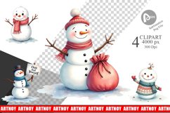 Clipart Watercolor Moody Snowmen Product Image 1