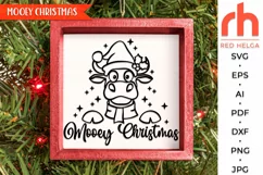 mooey christmas svg, xmas cow svg, farm christmas svg, cow santa hat svg, christmas scene svg, xmas window decor, window cling svg, christmas card svg, christmas ornament svg, farm decoration svg, farmhouse design dxf, winter theme svg, christmas template