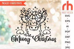 mooey christmas svg, xmas highland cow svg, farm christmas svg, cow garland svg, christmas scene svg, xmas window decor, window cling svg, christmas card svg, christmas ornament svg, farm decoration svg, farmhouse design dxf, winter theme svg