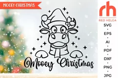 mooey christmas svg, xmas cow svg, farm christmas svg, cow santa hat svg, christmas scene svg, xmas window decor, window cling svg, christmas card svg, christmas ornament svg, farm decoration svg, farmhouse design dxf, winter theme svg, christmas template