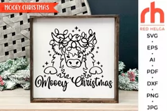mooey christmas svg, xmas highland cow svg, farm christmas svg, cow garland svg, christmas scene svg, xmas window decor, window cling svg, christmas card svg, christmas ornament svg, farm decoration svg, farmhouse design dxf, winter theme svg