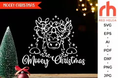 mooey christmas svg, xmas highland cow svg, farm christmas svg, cow garland svg, christmas scene svg, xmas window decor, window cling svg, christmas card svg, christmas ornament svg, farm decoration svg, farmhouse design dxf, winter theme svg