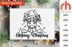 mooey christmas svg, xmas cow svg, farm christmas svg, cow santa hat svg, christmas scene svg, xmas window decor, window cling svg, christmas card svg, christmas ornament svg, farm decoration svg, farmhouse design dxf, winter theme svg, christmas template