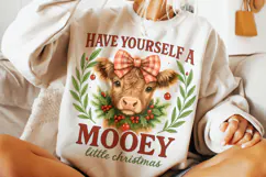 Have Yourself A Mooey Little Christmas Cow PNG, Holiday PNG Product Image 1