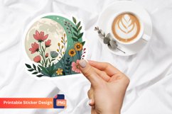 Moon And Flowers Sticker, Nature Sticker Art, Floral Sticker Product Image 1