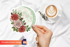 Moon And Rose Flowers Sticker, Rose Floral Art Sticker Product Image 1