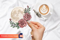 Moon And Rose Flowers Sticker, Rose Floral Art Sticker Product Image 1