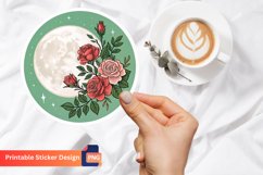 Moon And Rose Flowers Sticker, Rose Floral Art Sticker Product Image 1