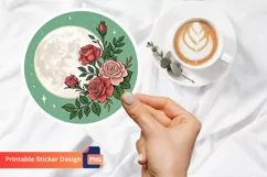 Moon And Rose Flowers Sticker, Rose Floral Art Sticker Product Image 1