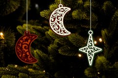 moon and star 3D ornaments in christmas tree